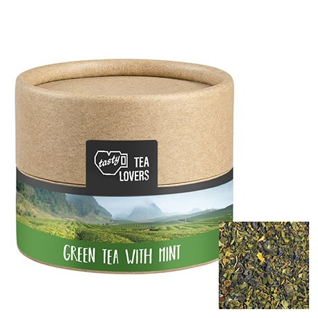 Grüner Tee mit Minze, ca. 10g, Biologisch abbaubare Eco Pappdose Mini